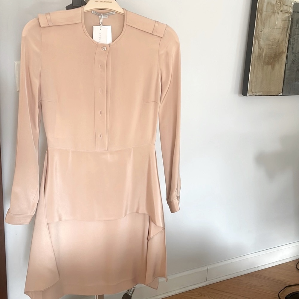 NWT STELLA MCCARTNEY Long Sleeve Peplum Silk Dress In Rose